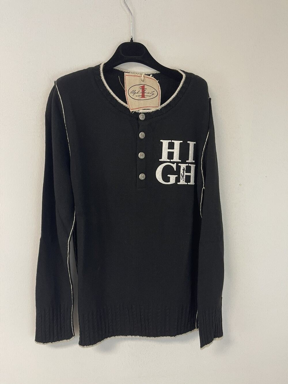 High Society Sweater Womens Large Thomas Faussner Pullover $160 Black Knit N213